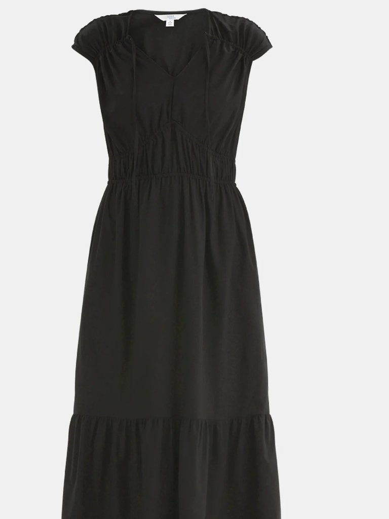Time And Tru Double Cloth Cotton Midi Dress Women's Black Cottagecore